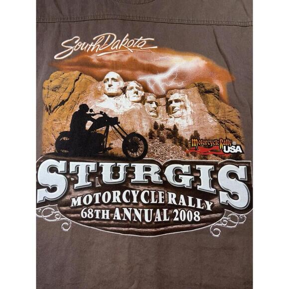 VTG Sturgis Shirt Vest Mens Large Brown Button Twin V Hog Biker Motorcycle '08 - Picture 1 of 12